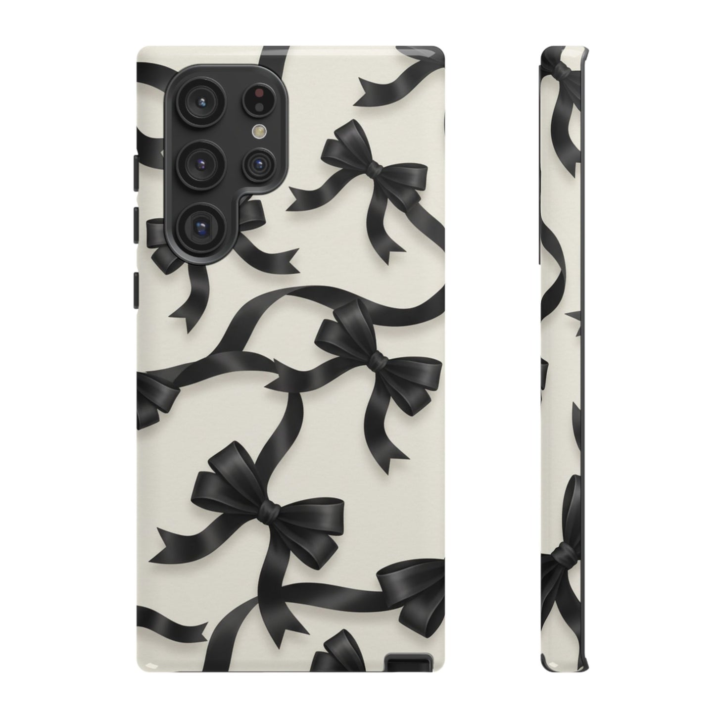 Black Ribbon Bow Phone Case, Minimal Bow Pattern Tough Protective Case