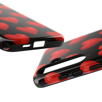 Red Heart Phone Case – Geometric Heart Pattern Tough Case (Black)