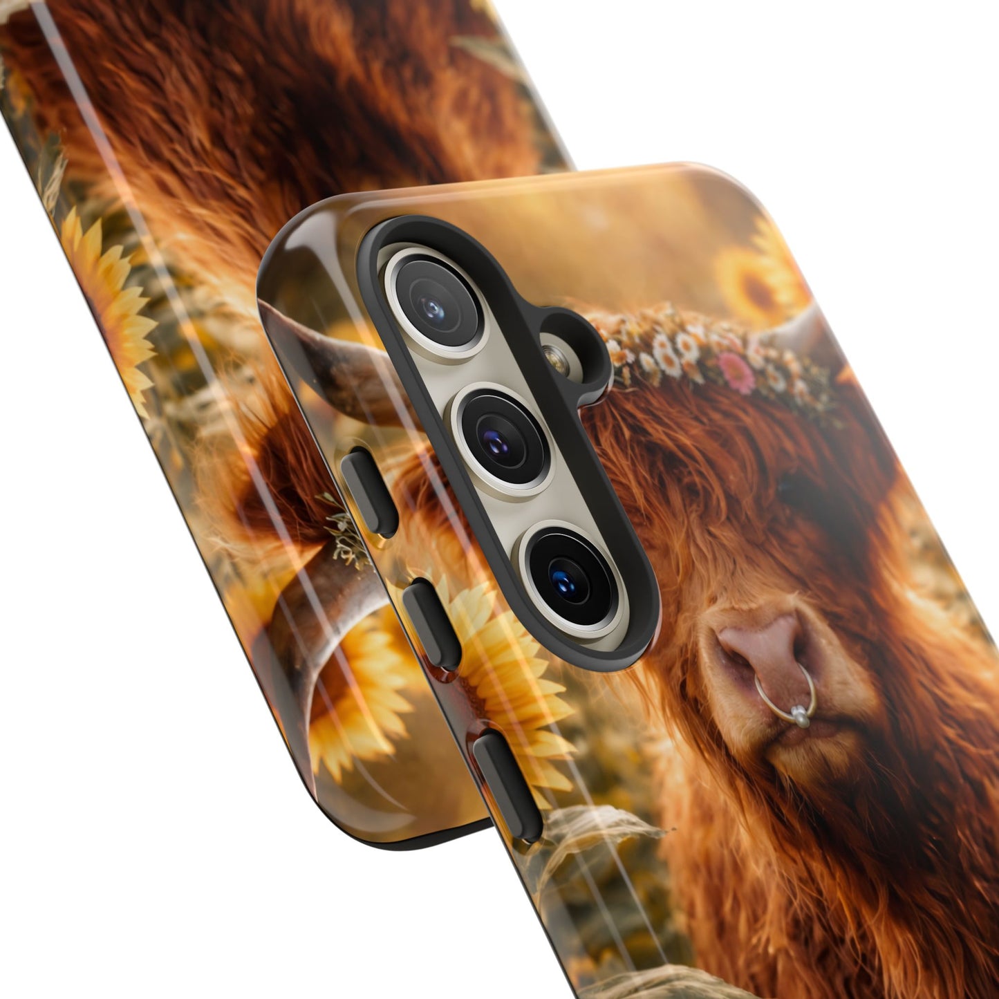 Highland Cow Sunflower Phone Case | Floral Farmhouse iPhone, Samsung Galaxy and Pixel Cover