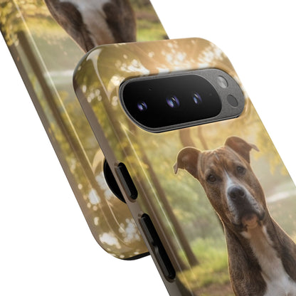 Pitbull Portrait Phone Case | Dog Lover Tough Case, Sunset Forest