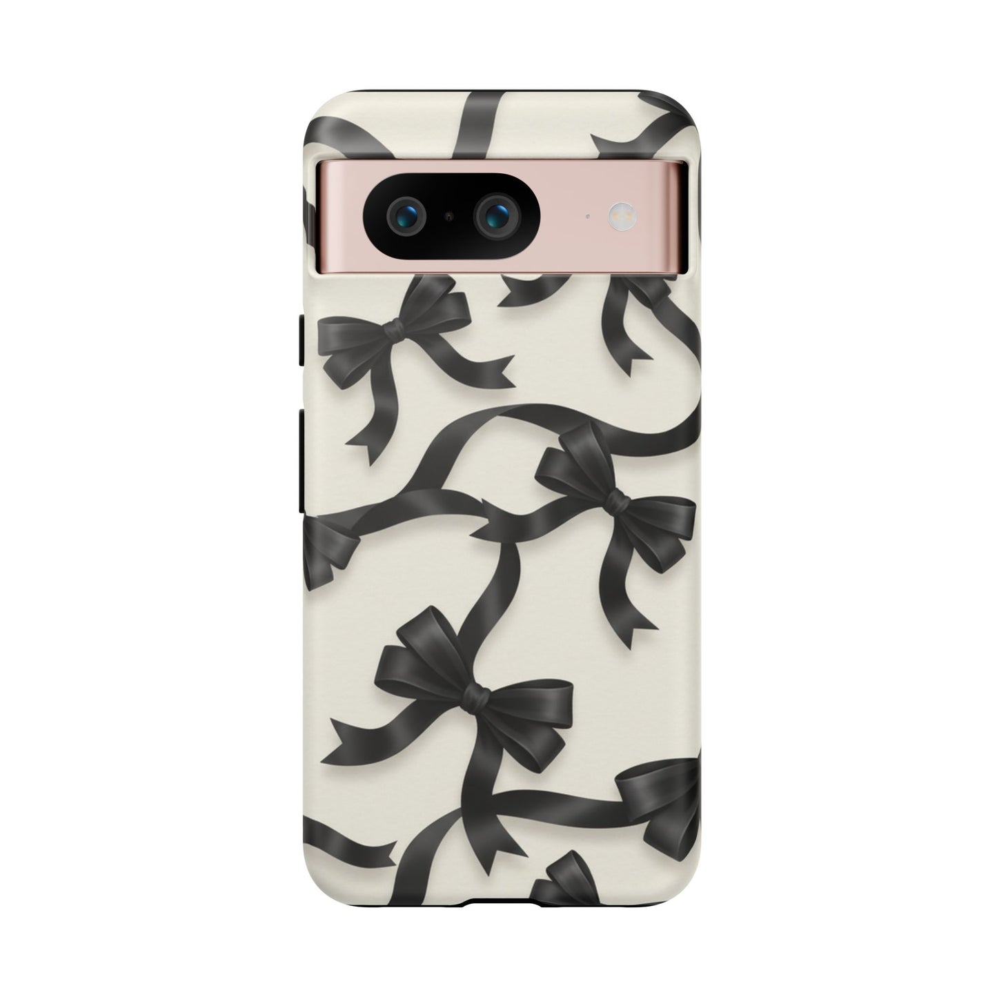 Black Ribbon Bow Phone Case, Minimal Bow Pattern Tough Protective Case