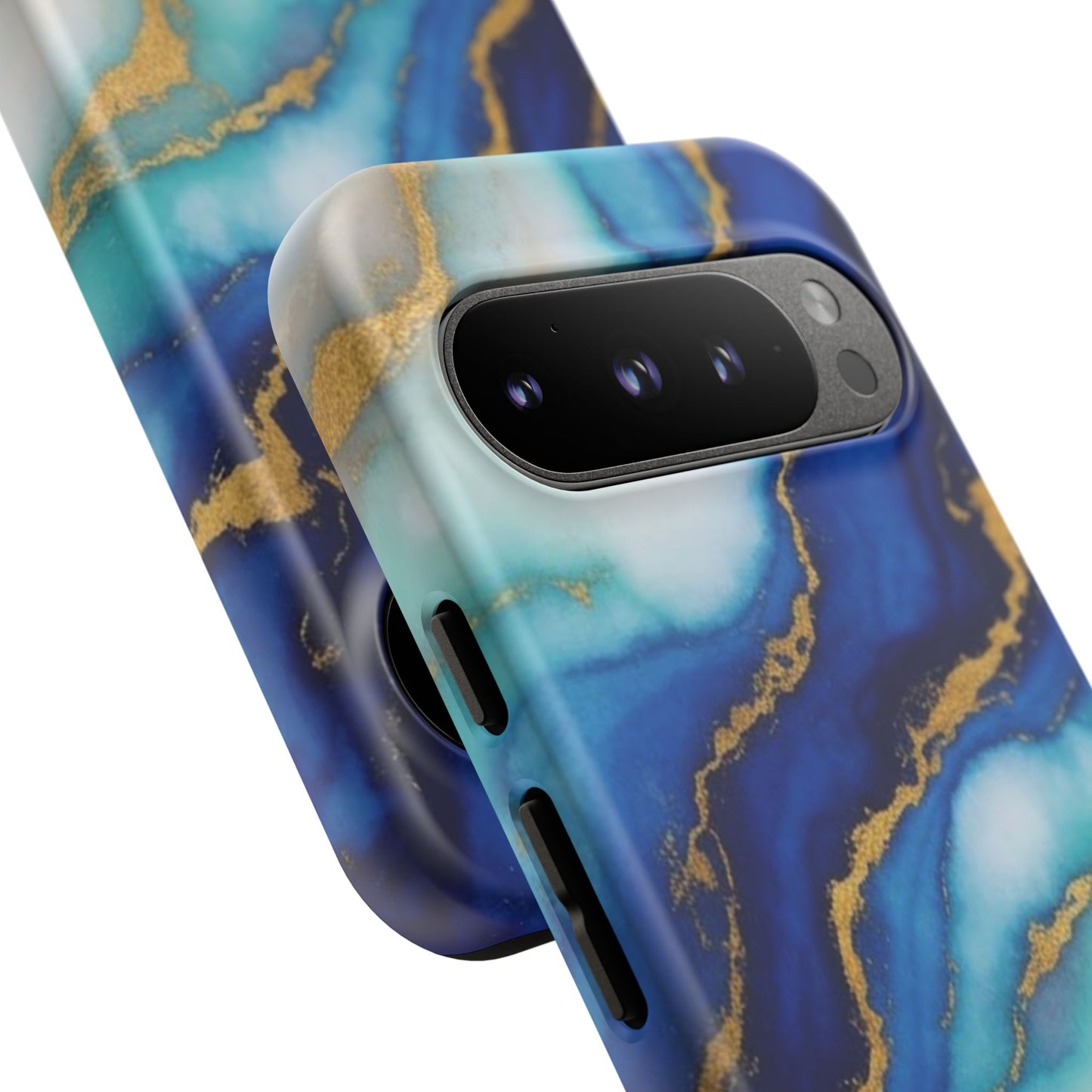 Blue & Gold Marble Phone Case – Luxury Resin Art Tough Case (iPhone, Samsung, Pixel)