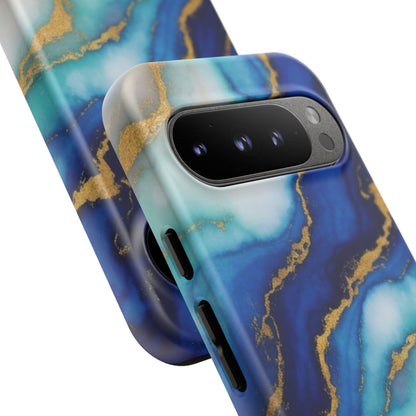 Blue & Gold Marble Phone Case – Luxury Resin Art Tough Case (iPhone, Samsung, Pixel)