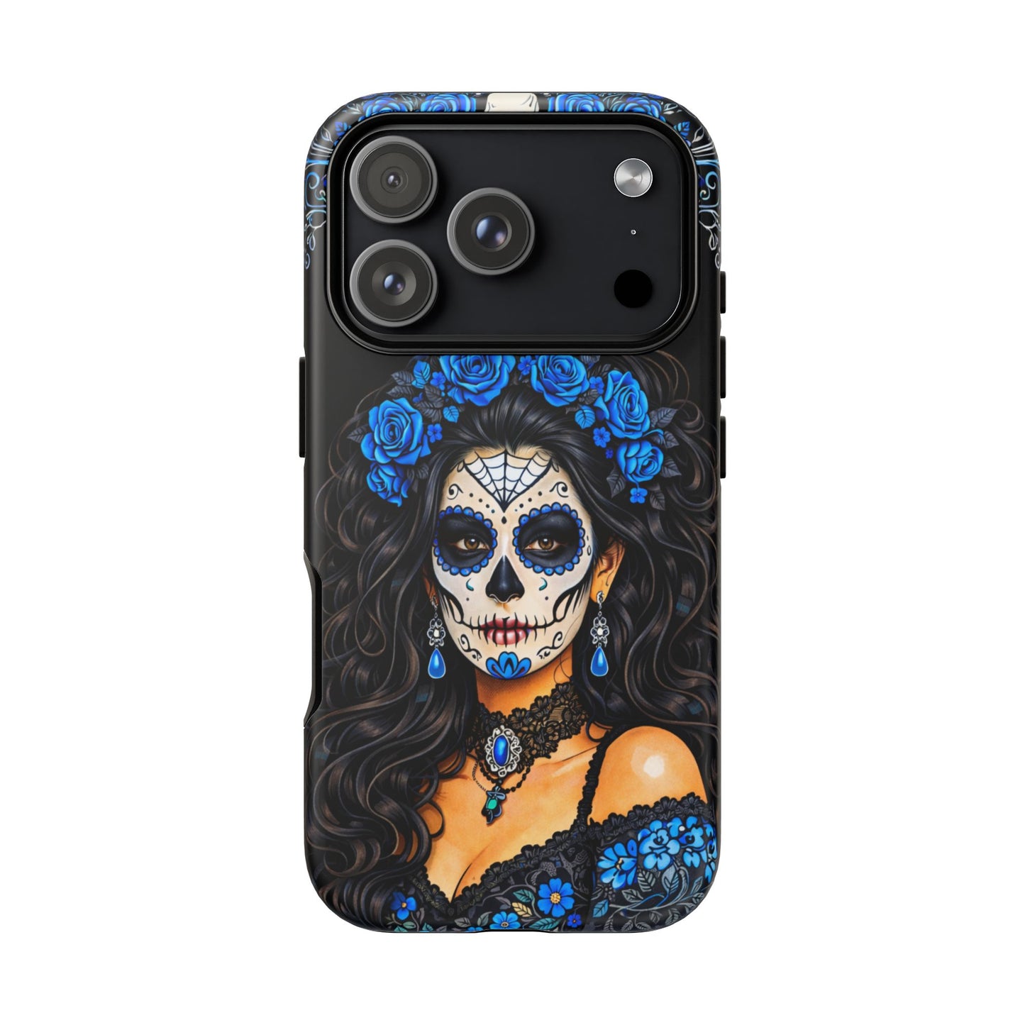 Blue Sugar Skull Woman Phone Case – Day of the Dead Aesthetic Tough Cover