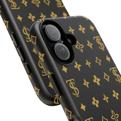 Gold Monogram Pattern Tough Phone Case | Black & Gold Luxury Design for Iphone, Samsung Galaxy and Pixel
