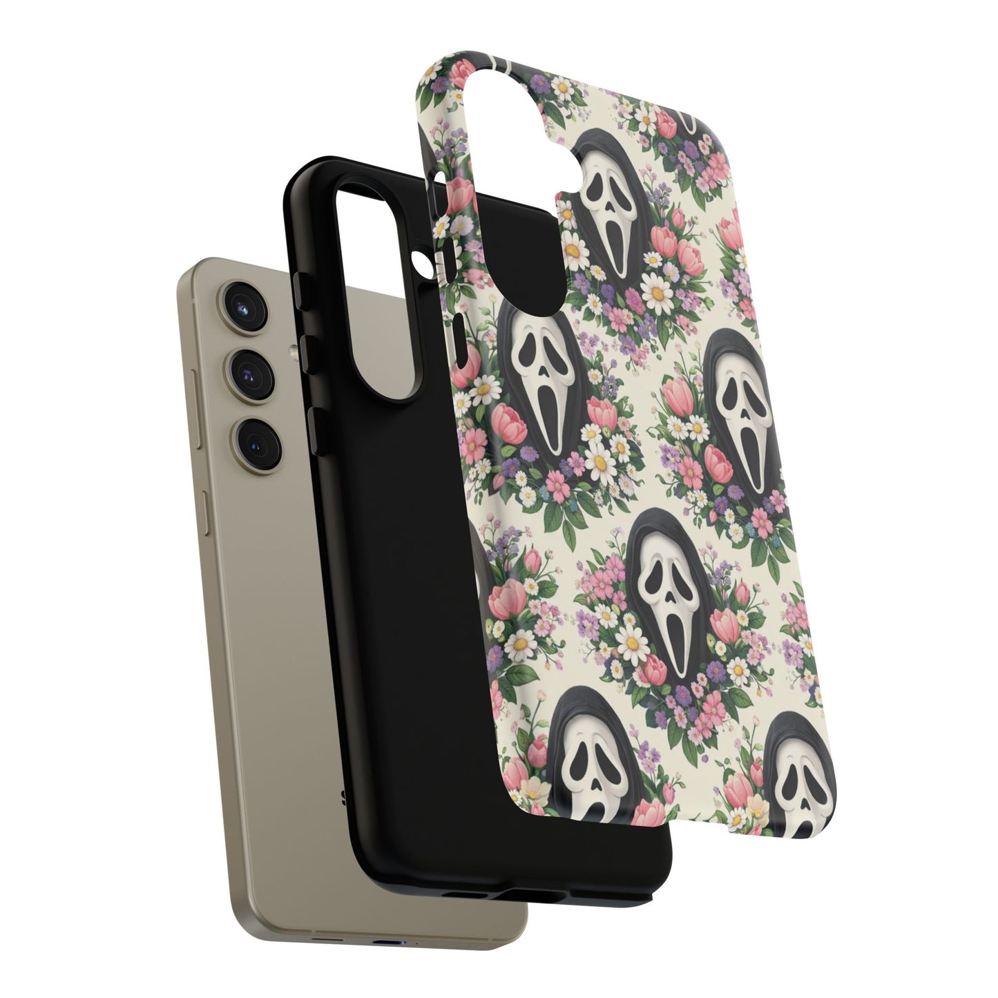 Floral Ghost Face Aesthetic Phone Case – Cute Spooky Tough Cover