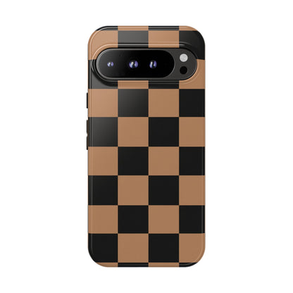 Brown Checkered Phone Case | Aesthetic Checkerboard iPhone & Samsung Tough Case