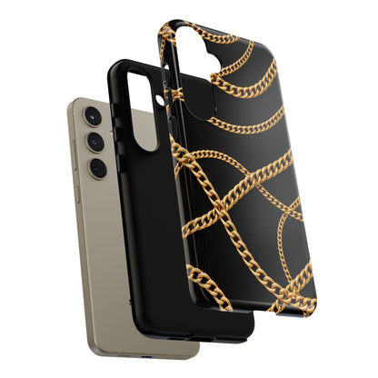 Luxury Gold Chain Phone Case – Black Designer Style Tough Protective Cover for Iphone, Samsung Galaxy and Pixel