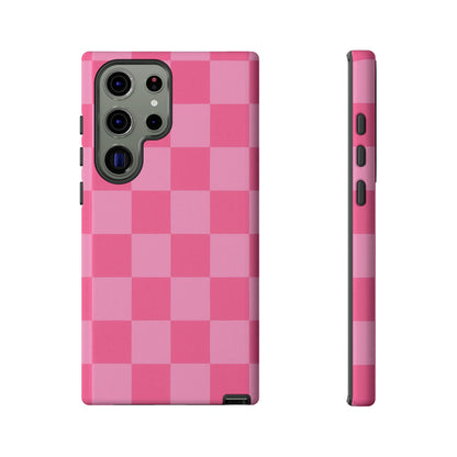 Pink Checkerboard Phone Case – Cute Aesthetic Tough Case for iPhone & Samsung