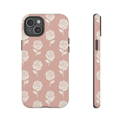 White Rose Pattern Tough Phone Case | Elegant Floral Aesthetic Case for Iphone, Samsung Galaxy and Pixel