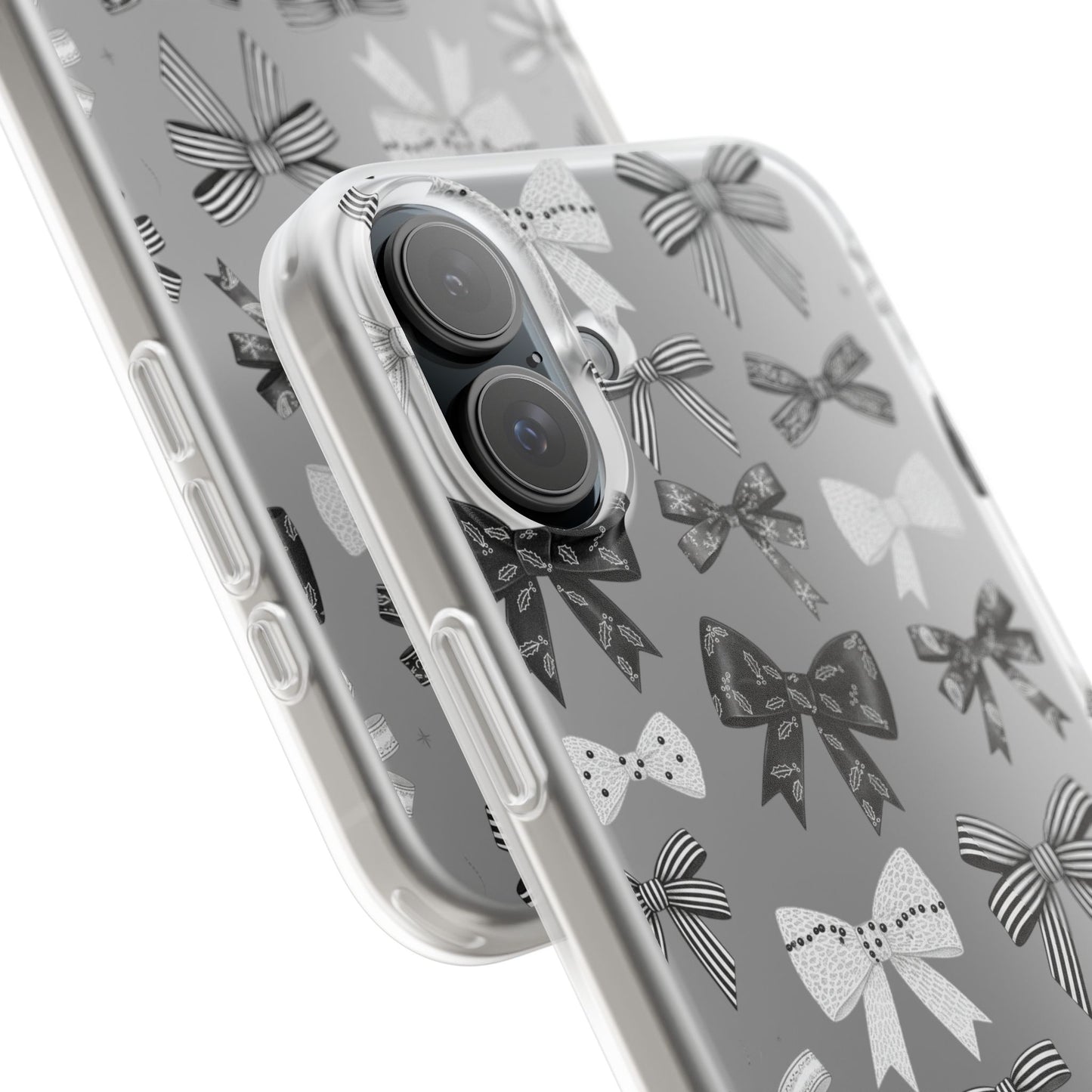 Black & White Bow Pattern Phone Case | Minimal Coquette Flexi Case