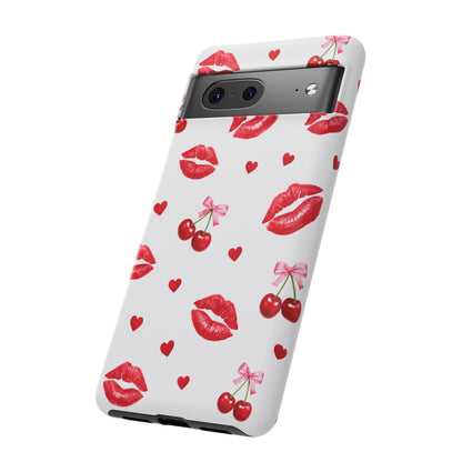 Red Lips & Cherry Phone Case – Y2K Retro Aesthetic Tough Cover
