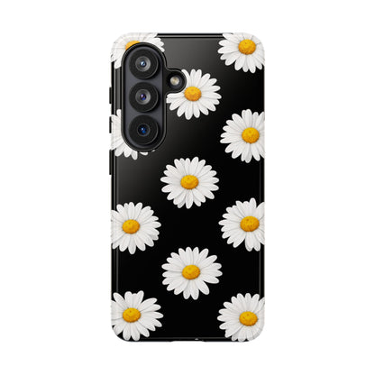 Black Daisy Floral Tough Phone Case – Cute Protective Cover for Iphone, Samsung Galaxy and Pixel