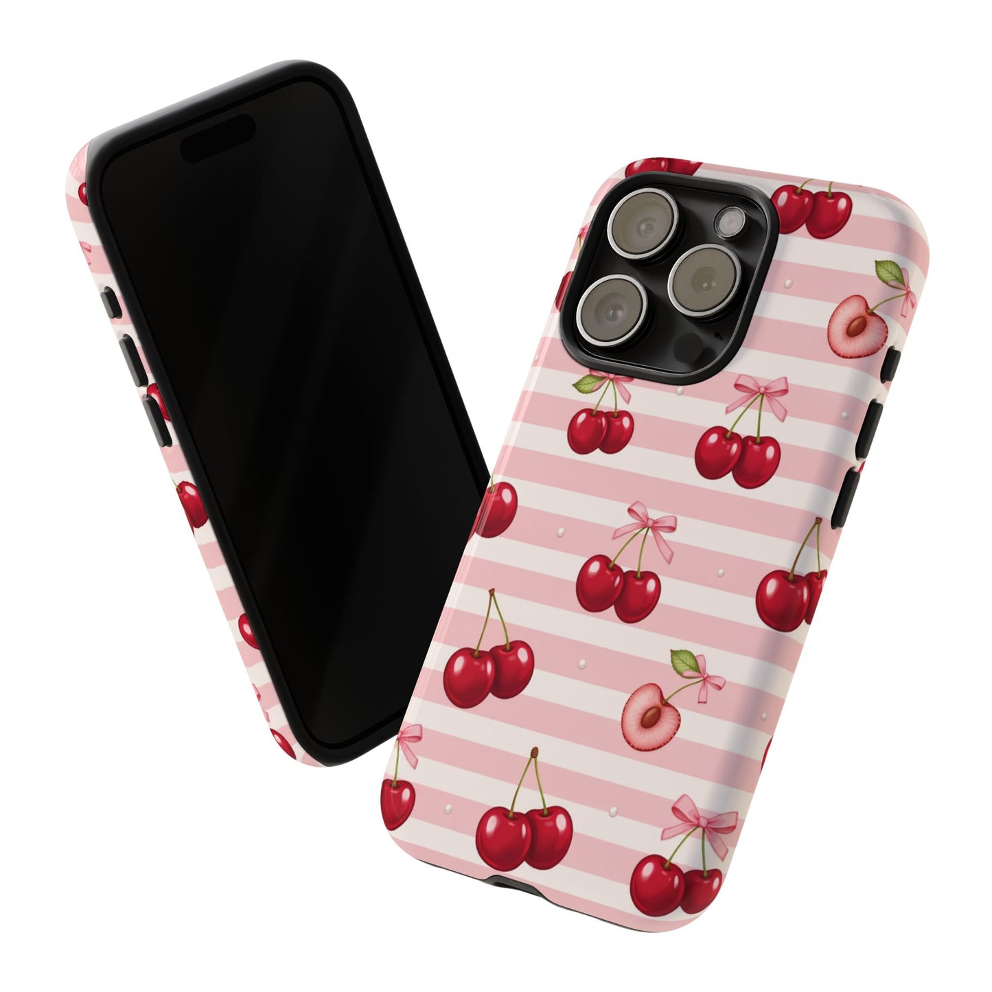 Coquette Cherry Bow Phone Case | Cute Pink Aesthetic Cherry Pattern Tough Case for iPhone & Samsung