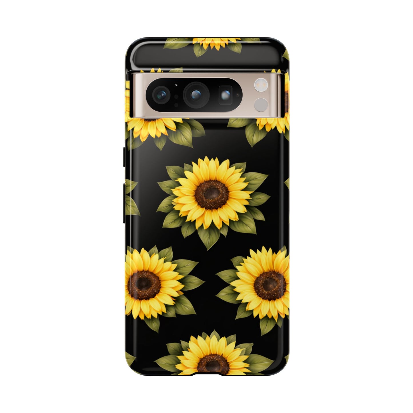 Sunflower Floral Tough Phone Case – Black Background Protective Cover for Iphone, Samsung Galaxy and Pixel