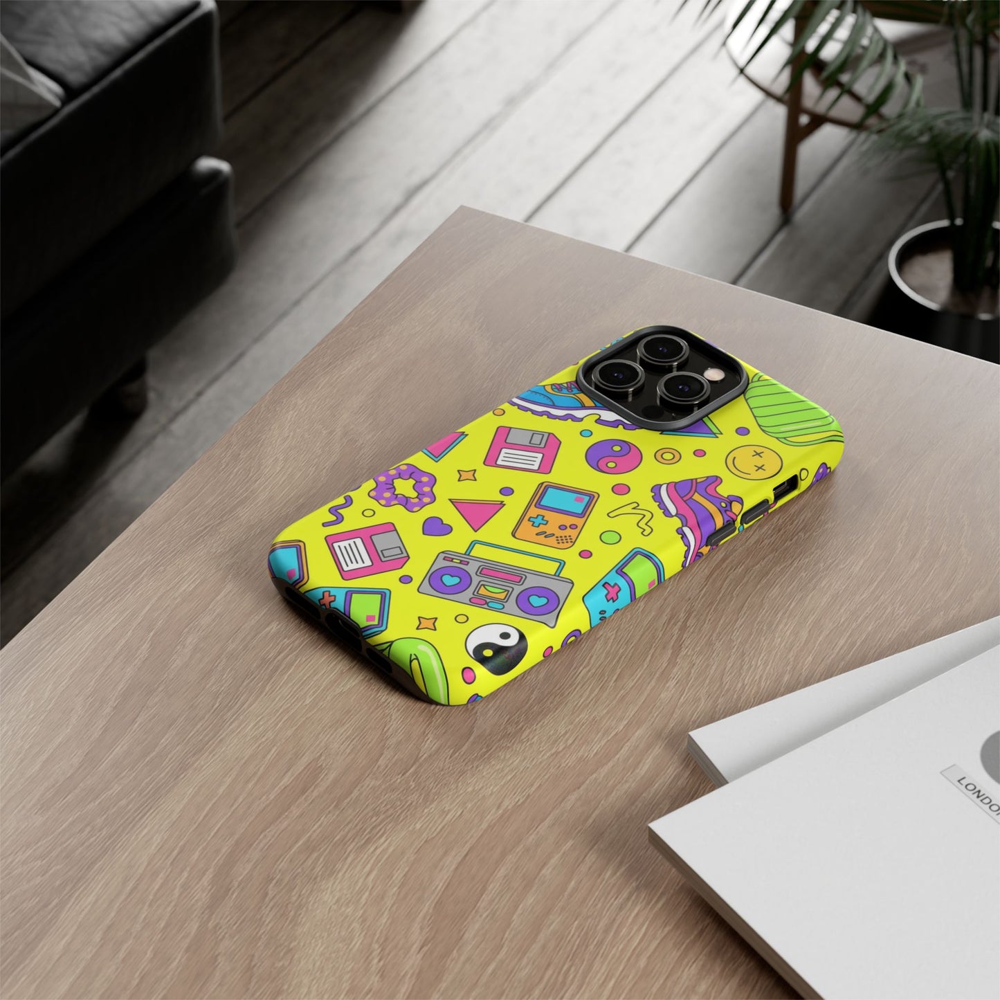 90s Retro Neon Phone Case – Y2K Nostalgia Colorful Icons Tough Protective Case