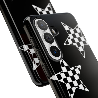 Checkered Star Tough Phone Case – Black Retro Graphic Protective Cover for Iphone, Samsung Galaxy and Pixel