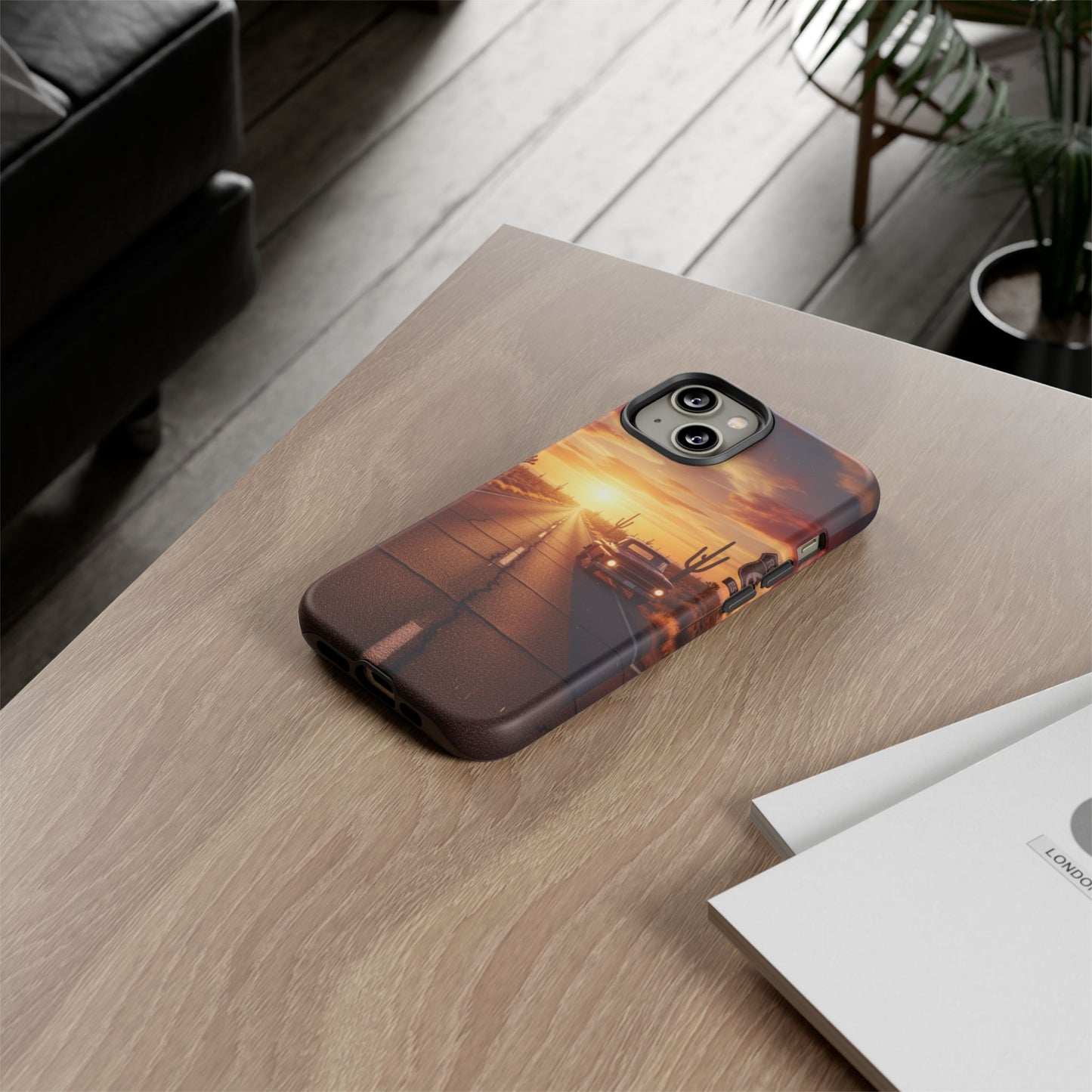 Route 66 Sunset Desert Highway Phone Case – Road Trip Travel Aesthetic Tough Case