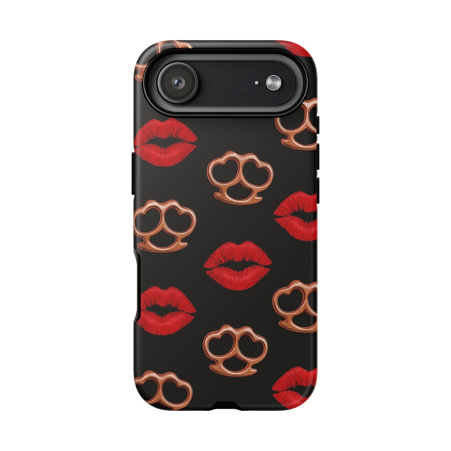 Red Lipstick & Knuckle Duster Phone Case | Bold Kiss Print Tough Protective Cover for Iphone, Samsung Galaxy and Pixel