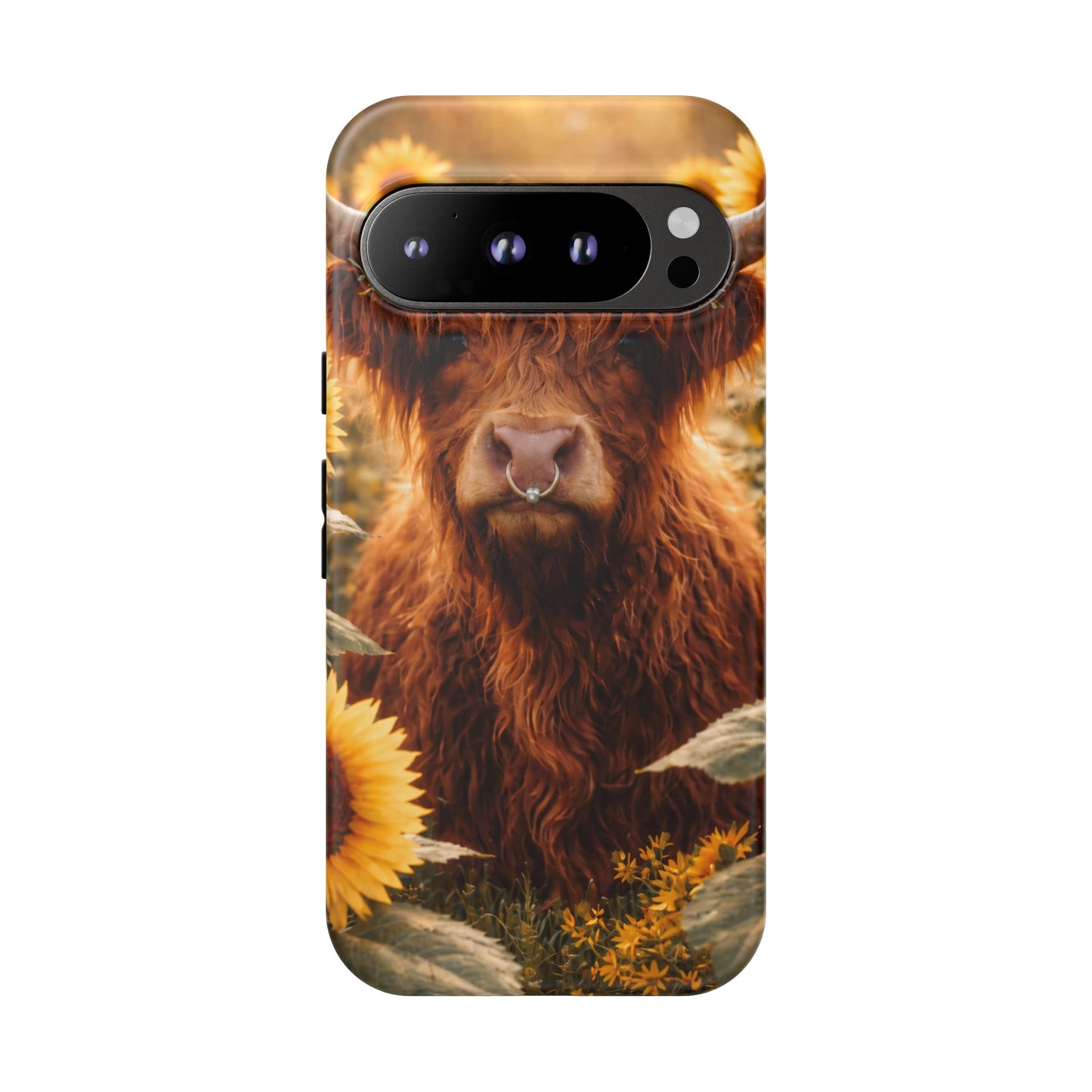 Highland Cow Sunflower Phone Case | Floral Farmhouse iPhone, Samsung Galaxy and Pixel Cover