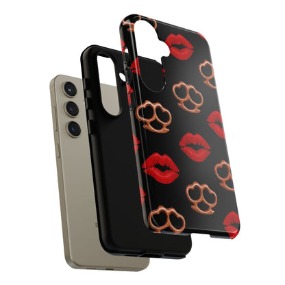 Red Lipstick & Knuckle Duster Phone Case | Bold Kiss Print Tough Protective Cover for Iphone, Samsung Galaxy and Pixel