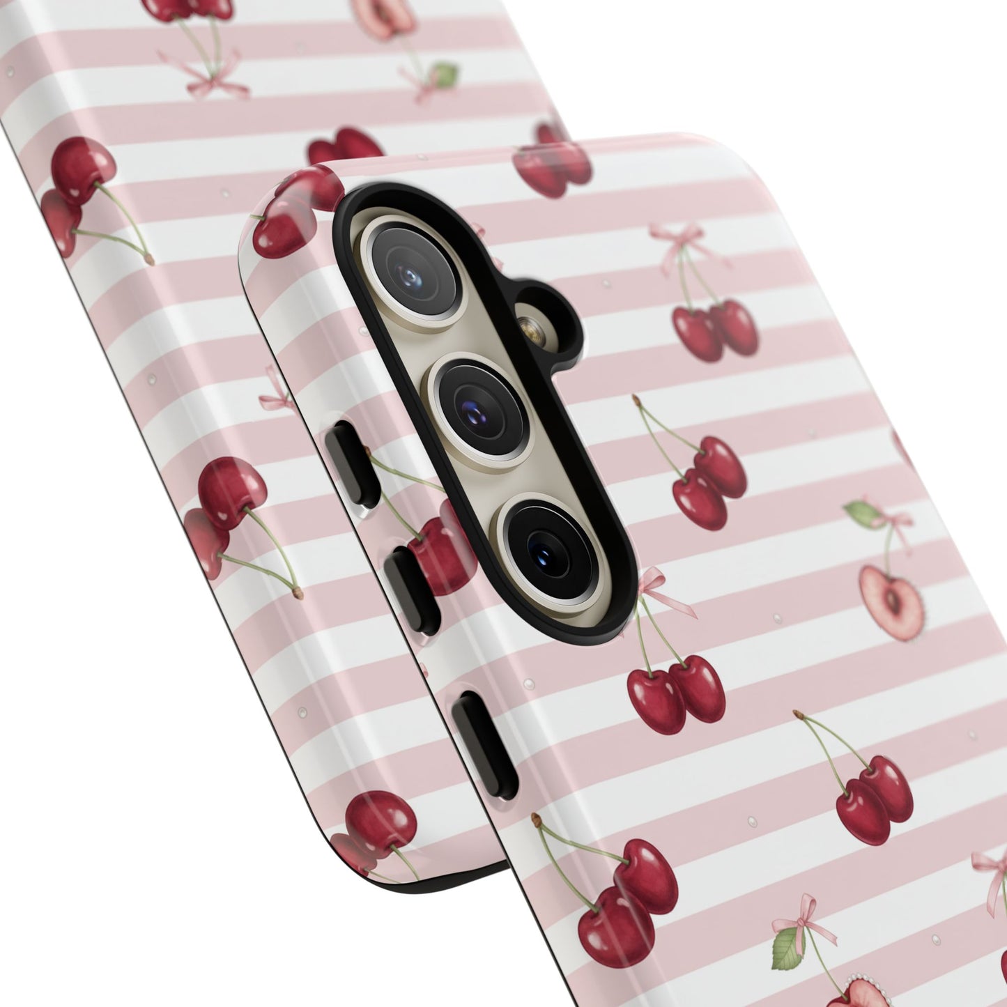 Pink Cherry Stripe Phone Case | Cute Coquette Aesthetic Protective Tough Case