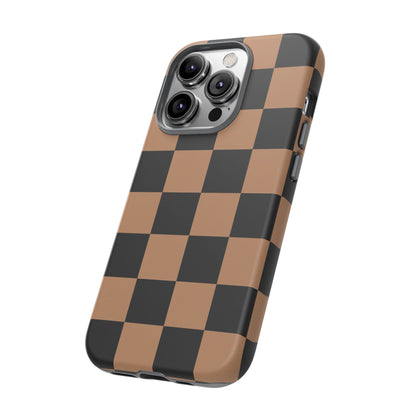 Brown Checkered Phone Case | Aesthetic Checkerboard iPhone & Samsung Tough Case