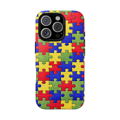 Colorful Puzzle Phone Case, Autism Awareness Jigsaw Design, Tough Protective Case, iPhone & Samsung Case, Vibrant Puzzle Pattern