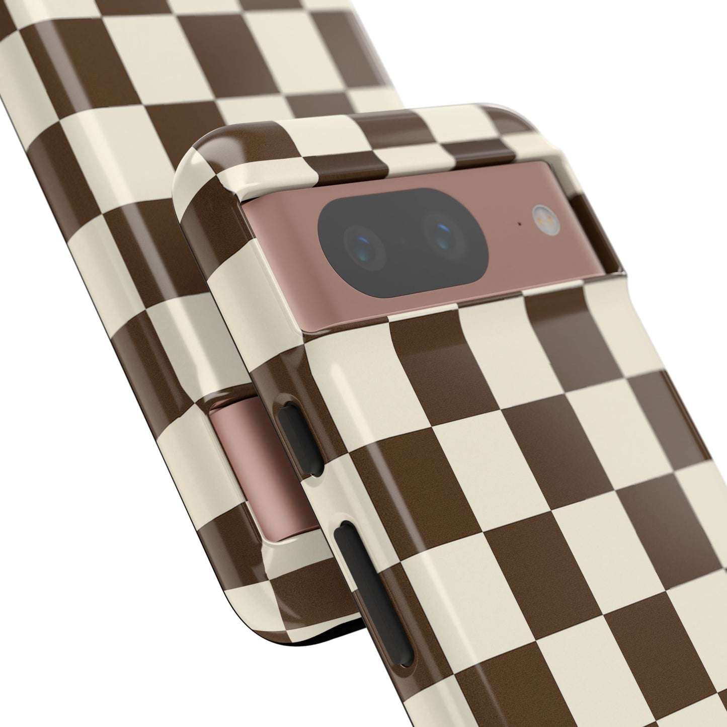 Mocha Checkerboard Phone Case | Neutral Aesthetic Checkered iPhone & Samsung Tough Case