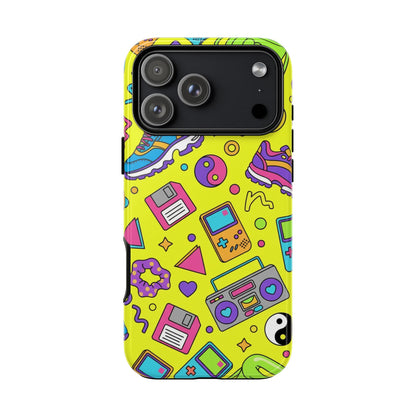 90s Retro Neon Phone Case – Y2K Nostalgia Colorful Icons Tough Protective Case