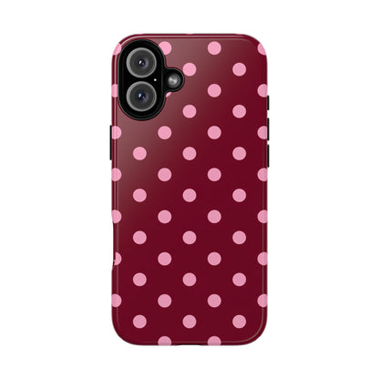Pink Polka Dot Phone Case – Cute Aesthetic Tough Protective Phone Cover for Iphone, Samsung Galaxy and Pixel