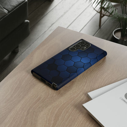 Blue Hexagon Gradient Phone Case | Honeycomb Geometric Tech Aesthetic | Minimalist Tough Case for iPhone & Samsung