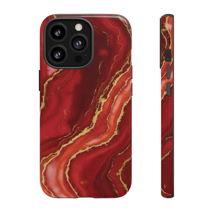 Red Agate Marble Phone Case with Gold Veins – Luxury Tough iPhone & Samsung Case