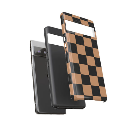 Brown Checkered Phone Case | Aesthetic Checkerboard iPhone & Samsung Tough Case