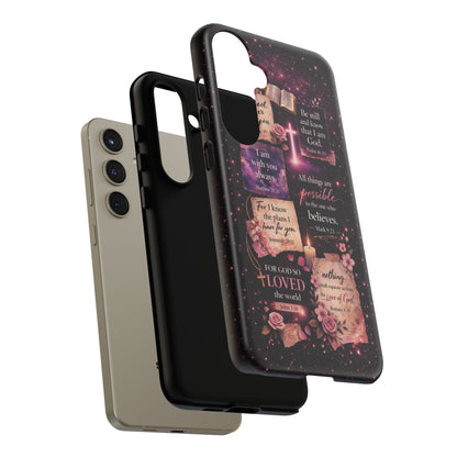 Christian Bible Verse Phone Case Pink Floral Faith Tough Protective Cover Gift
