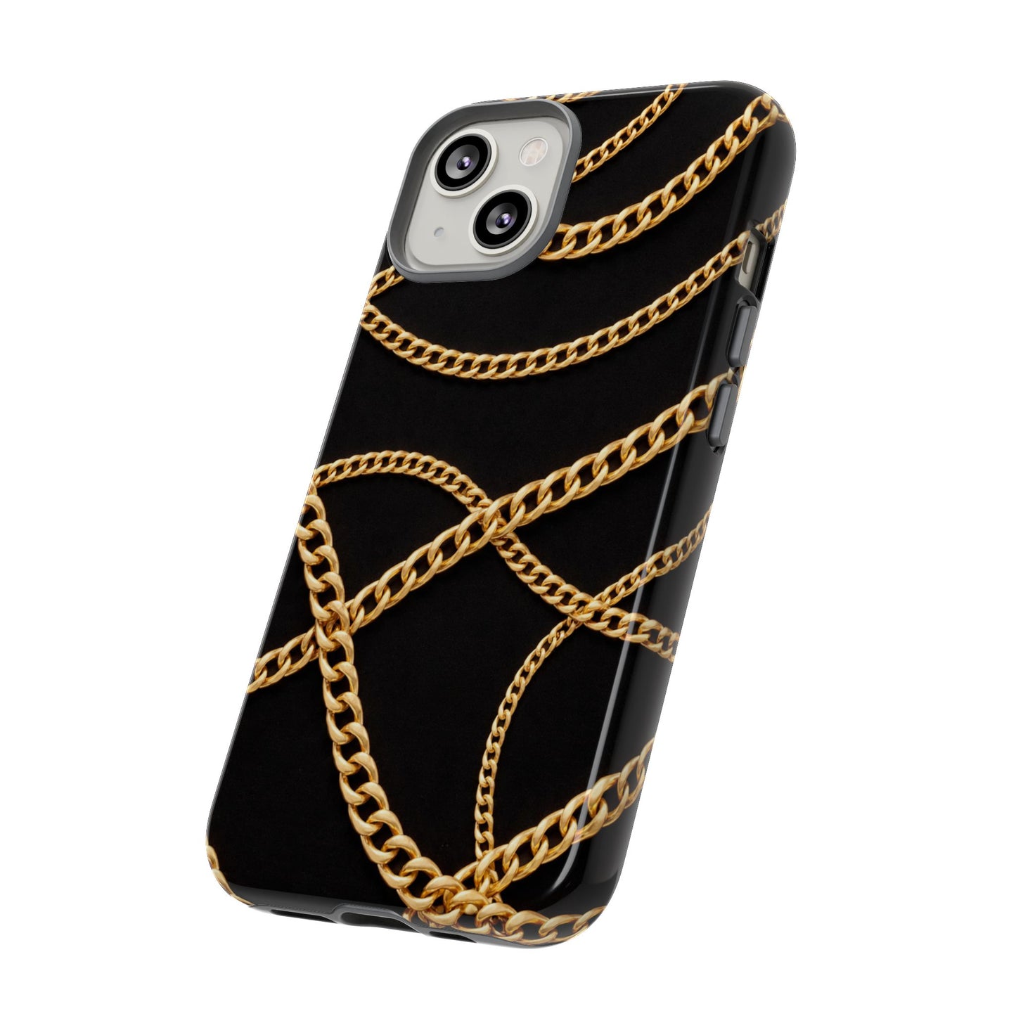Luxury Gold Chain Phone Case – Black Designer Style Tough Protective Cover for Iphone, Samsung Galaxy and Pixel