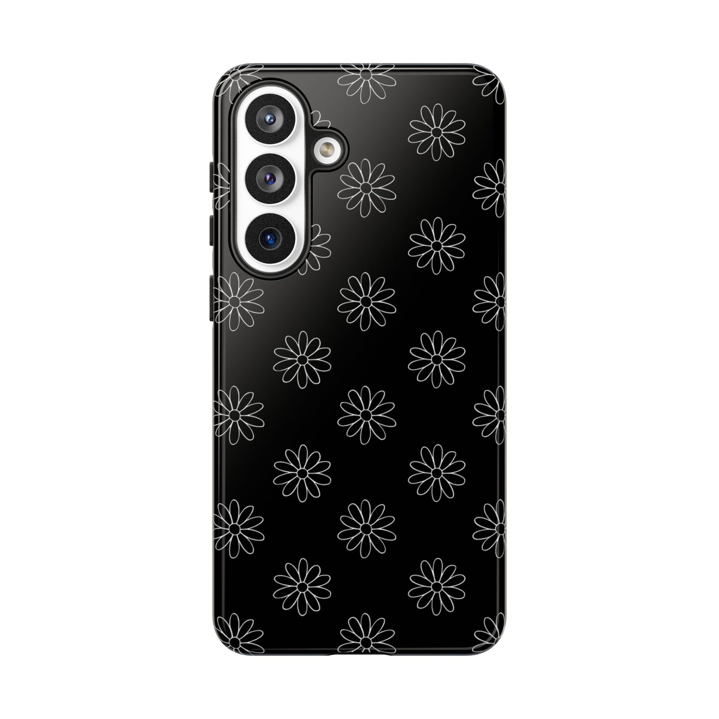 Black Daisy Floral Phone Case – Slim Protective Tough Case for Iphone, Samsung Galaxy and Pixel