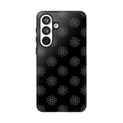 Black Daisy Floral Phone Case – Slim Protective Tough Case for Iphone, Samsung Galaxy and Pixel