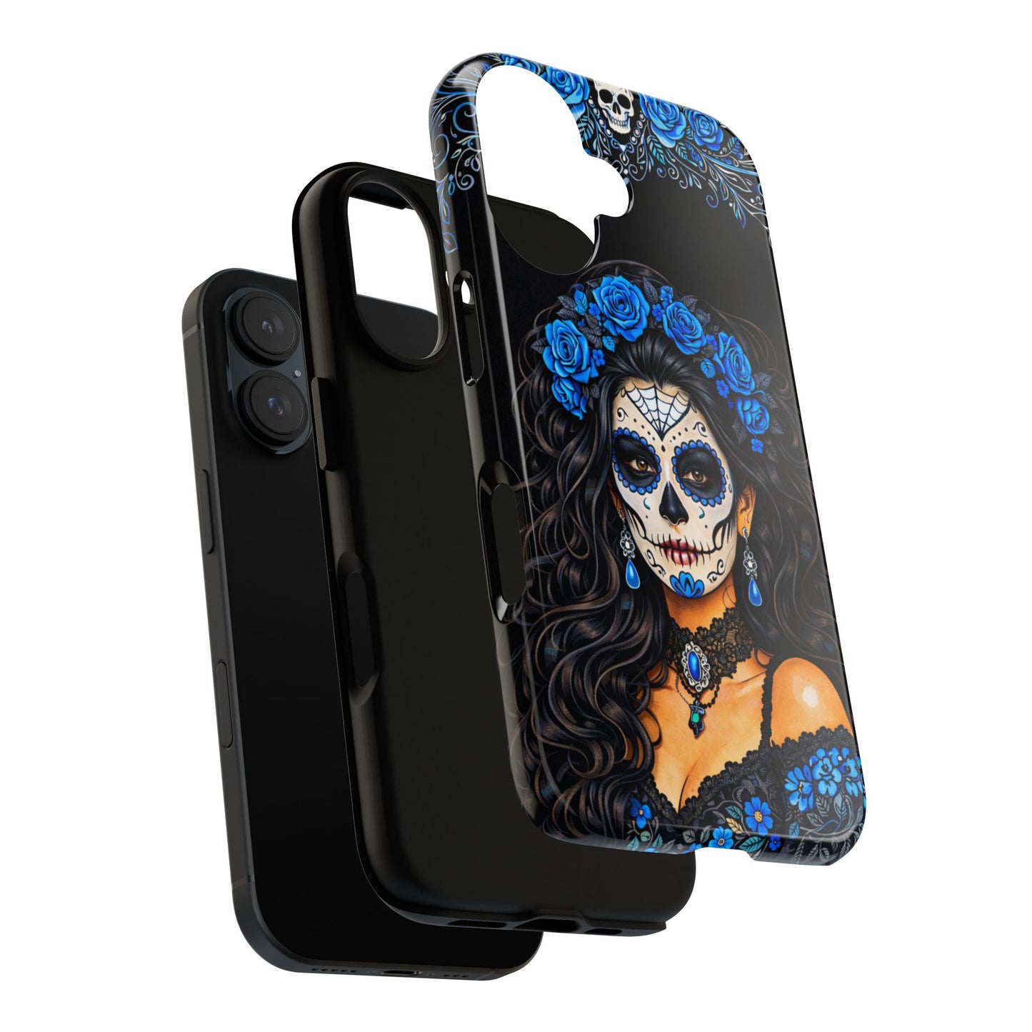 Blue Sugar Skull Woman Phone Case – Day of the Dead Aesthetic Tough Cover
