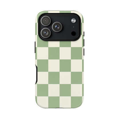 Sage Green Checkerboard Phone Case | Minimal Aesthetic Checkered iPhone & Samsung Tough Case