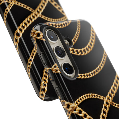 Luxury Gold Chain Phone Case – Black Designer Style Tough Protective Cover for Iphone, Samsung Galaxy and Pixel