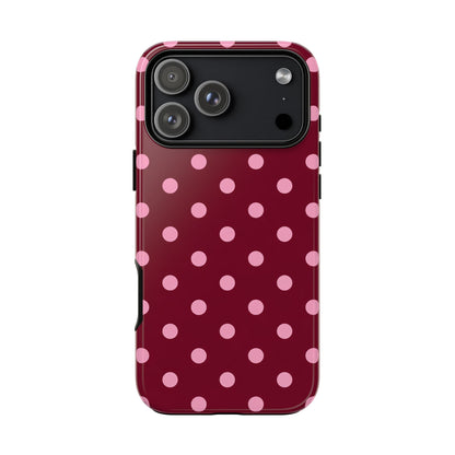 Pink Polka Dot Phone Case – Cute Aesthetic Tough Protective Phone Cover for Iphone, Samsung Galaxy and Pixel