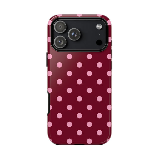 Pink Polka Dot Phone Case – Cute Aesthetic Tough Protective Phone Cover for Iphone, Samsung Galaxy and Pixel