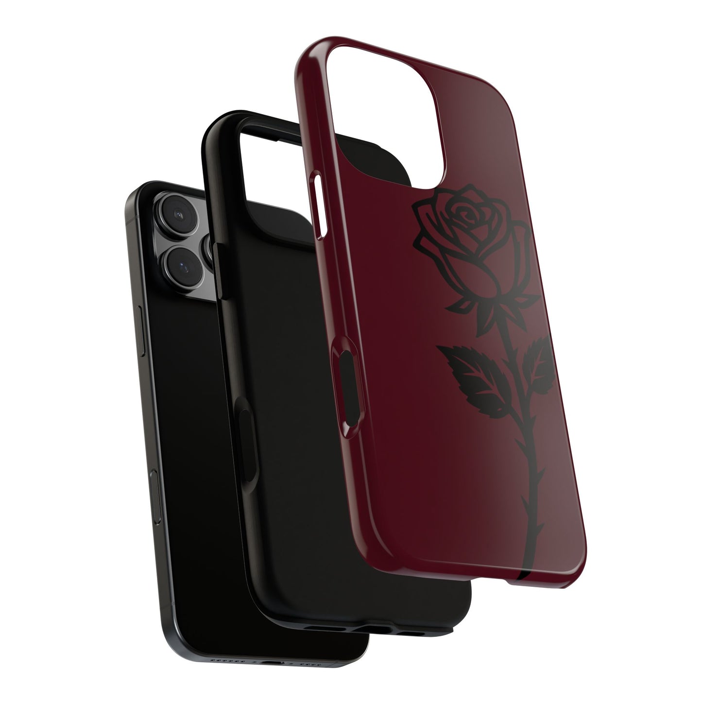 Black Rose Burgundy iPhone Case | Dark Aesthetic Shockproof Protective Cover