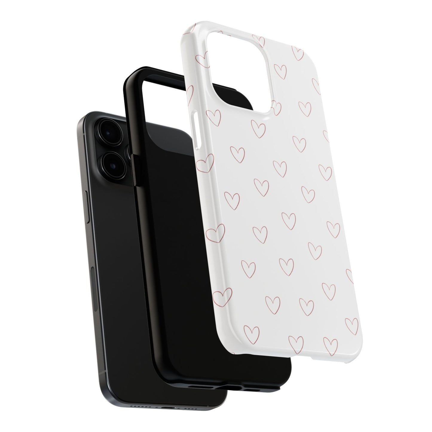 Hand-Drawn Hearts Tough Phone Case | Minimal Pink Heart Pattern