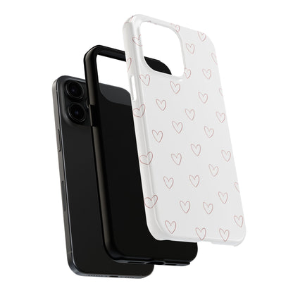 Hand-Drawn Hearts Tough Phone Case | Minimal Pink Heart Pattern