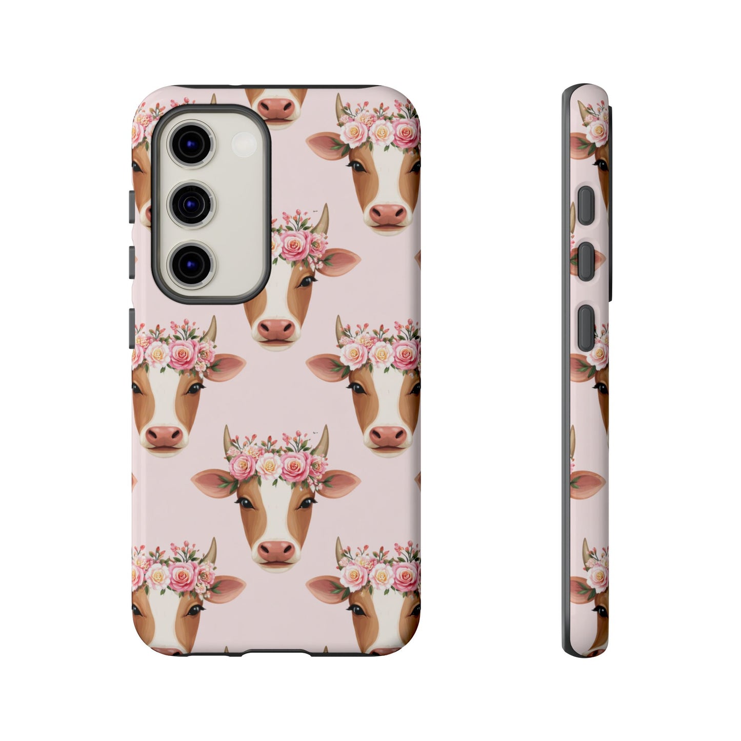 Floral Cow Phone Case – Cute Pink Cow Print Tough Protective Case for Iphone, Samsung Galaxy and Pixel
