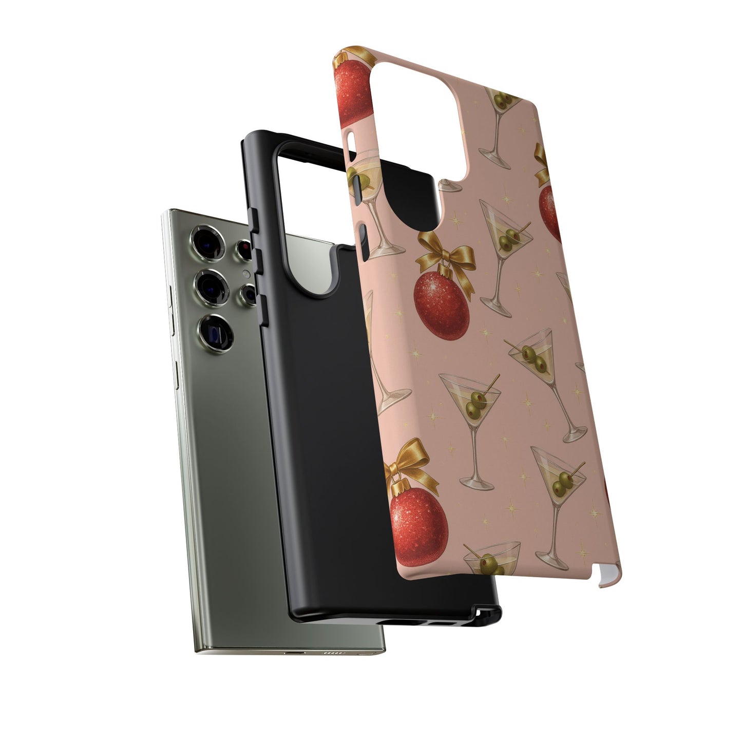 Cocktail Ornament Phone Case – Pink Martini & Cherry Pattern | Glossy or Matte for Iphone, Samsung Galaxy and Pixel