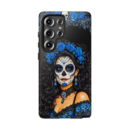 Blue Sugar Skull Woman Phone Case – Day of the Dead Aesthetic Tough Cover