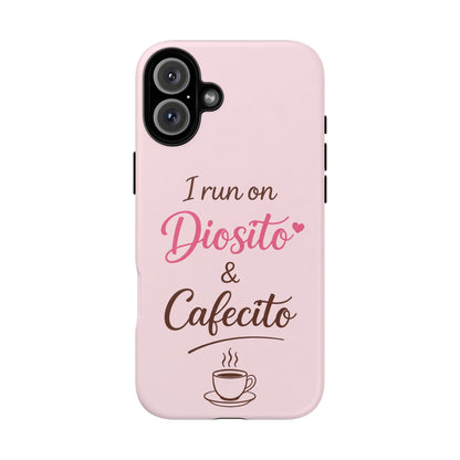 I Run on Diosito y Cafecito Phone Case, Pink Aesthetic Latina Faith Coffee Case, Girly Protective iPhone Samsung Cover